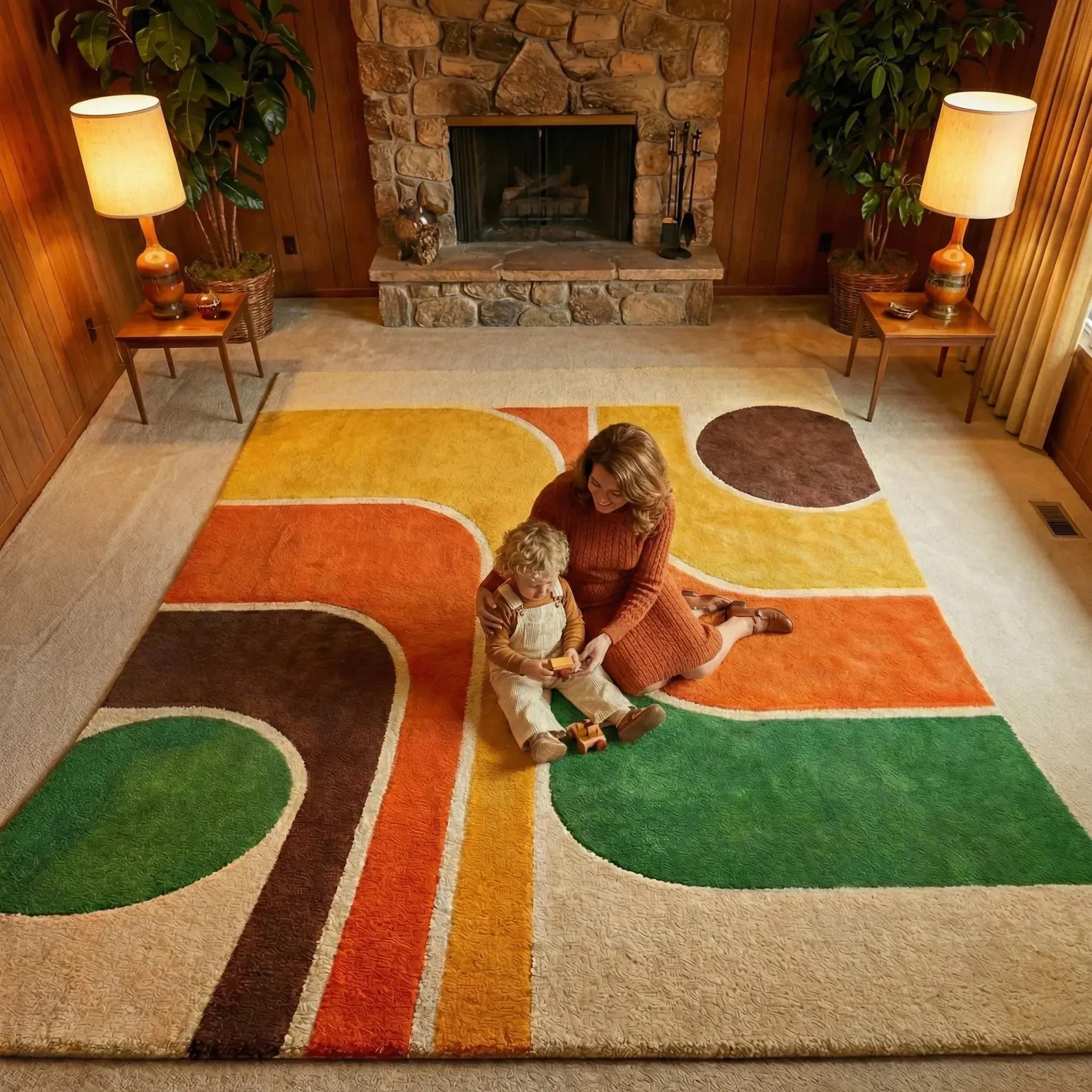 Hand Tufted 70s Retro Geometric Wool Area Rug Modern Abstract Area Rug Carpet gallery