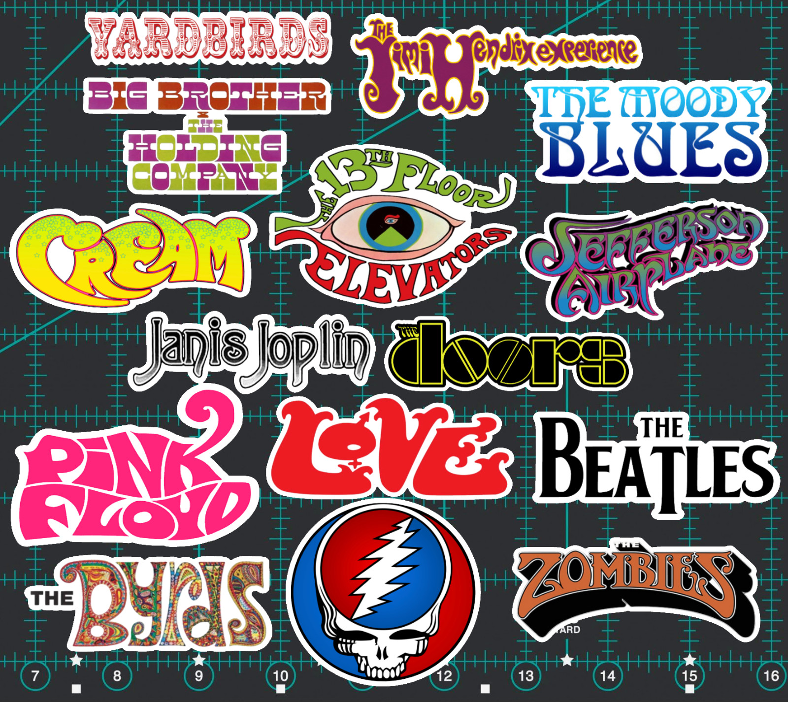 15 Psychedelic Rock Sticker Pack - Clear, Holographic, or White - Beatles Floyd gallery