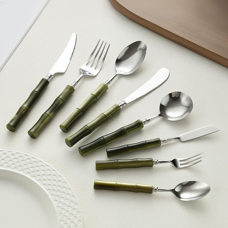 4 Piece Bamboo-Style Silverware Set 304 Stainless Steel Acrylic Handle 20 cm gallery