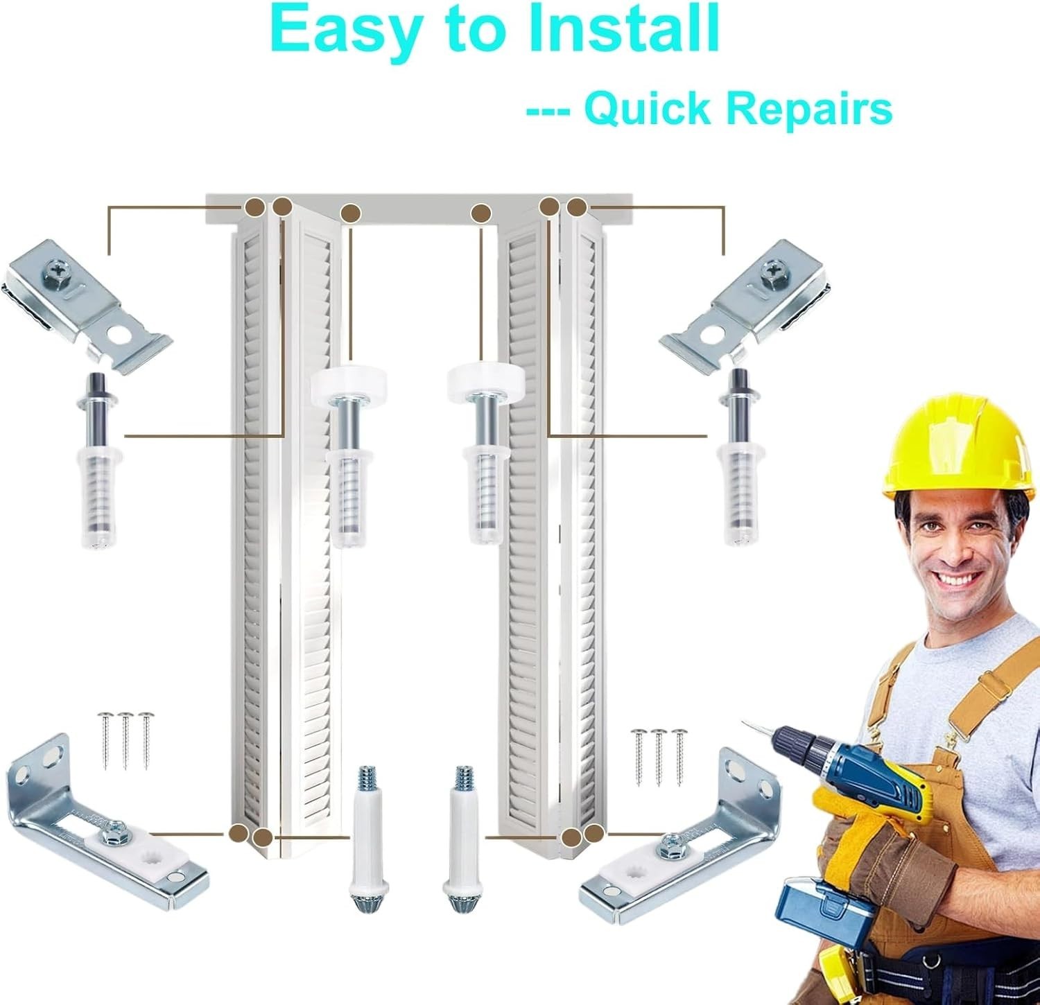 Bifold Door Hardware Repair Kit -Top & Bottom Pivots, Brackets & Guides (1 Pack gallery