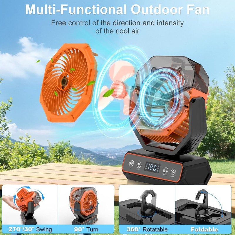 Smart Rechargeable Rotating Misting Camping Fan with RGB LED Light gallery