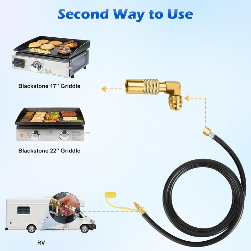 Propane Elbow Adapter with 12FT Extension Hose for 17" & 22" Griddle/ Appliance gallery