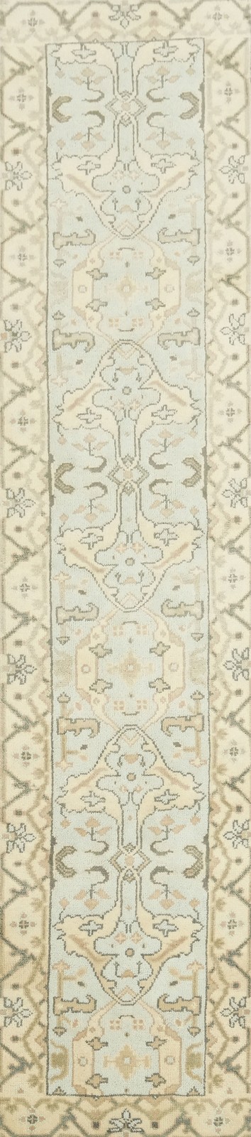 Classic 15ft All-Over Wool Soft Blue and Beige Runner Rug Geometric Pattern gallery