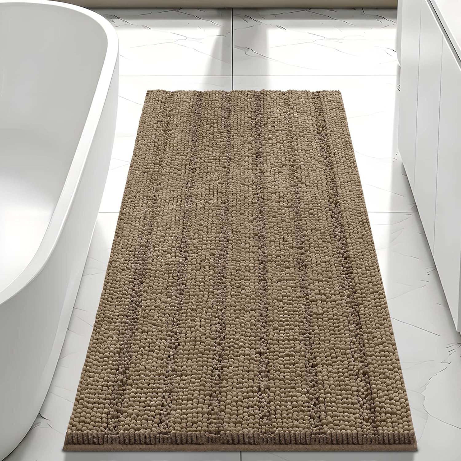 Large Bathroom Rug, Chenille Bath Mat with High Low Pile Design, Soft Absorbent gallery