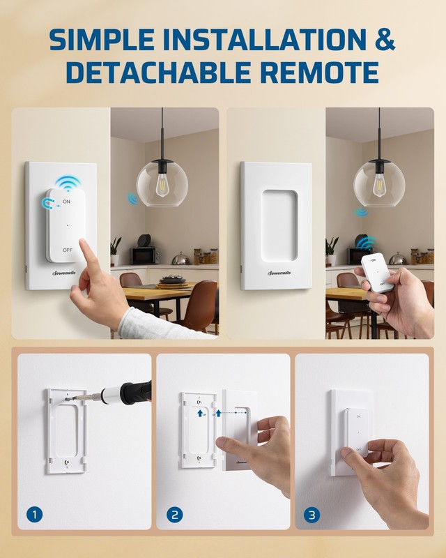 EDISHINE Wireless Light Switch&Receiver Kit 15A Hight Power Remote Light Switch gallery