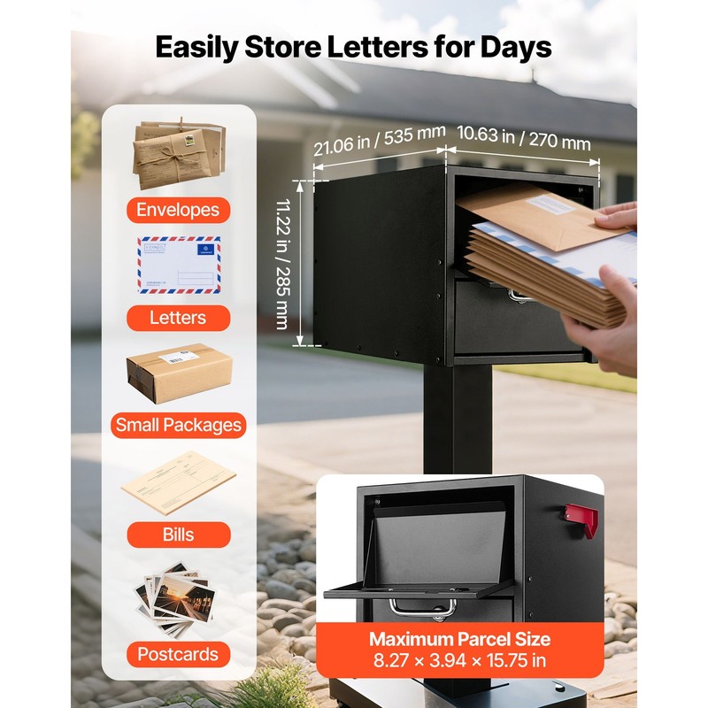 Uimoso Post Mount Mailbox Lockable Outdoor Metal with Magnetic Door Black gallery