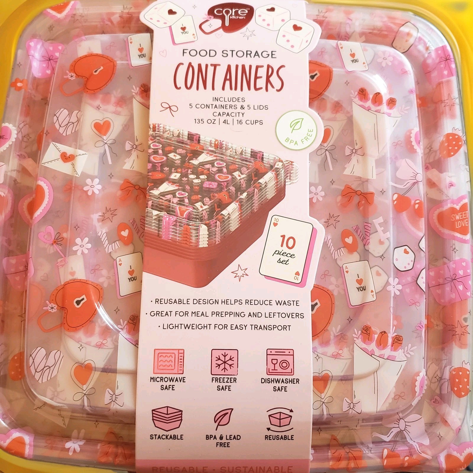 Core Kitchen Meal Prep Food Storage Containers With Lids Pink 10pc Set New gallery