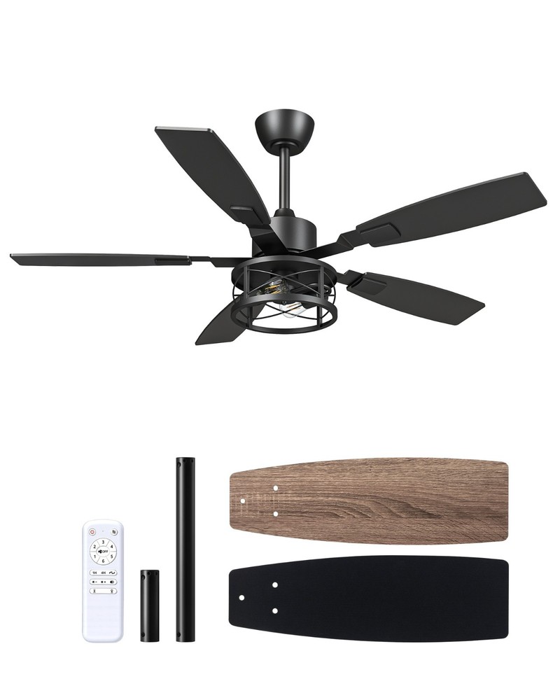 52" Rustic Caged Fandelier Dimmable LED Fan Remote Reversible DC Motor Timer