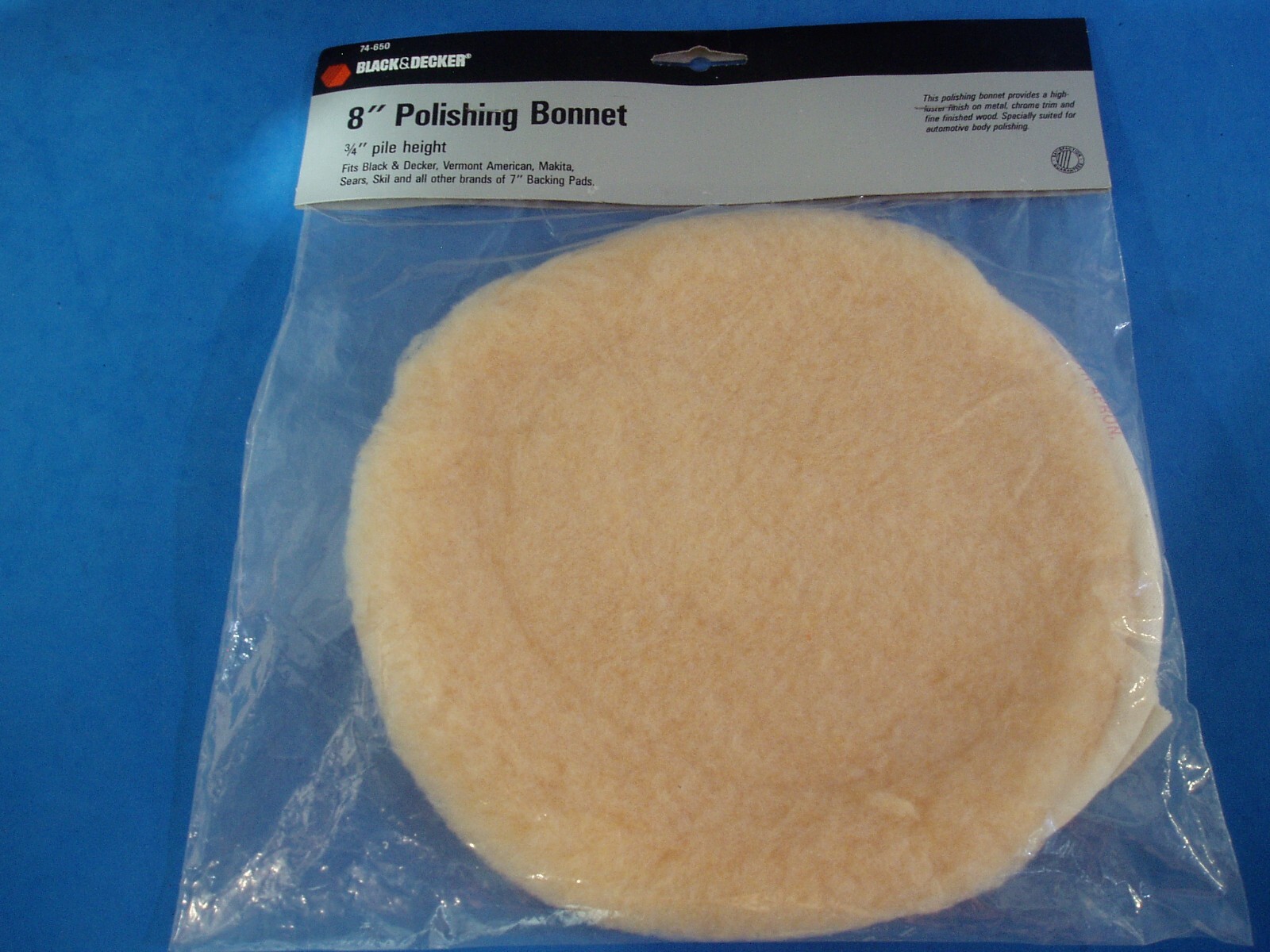 BLACK & DECKER 8" POLISHING AND BUFFING BONNET MADE IN USA 74-650 3/4" PILE gallery