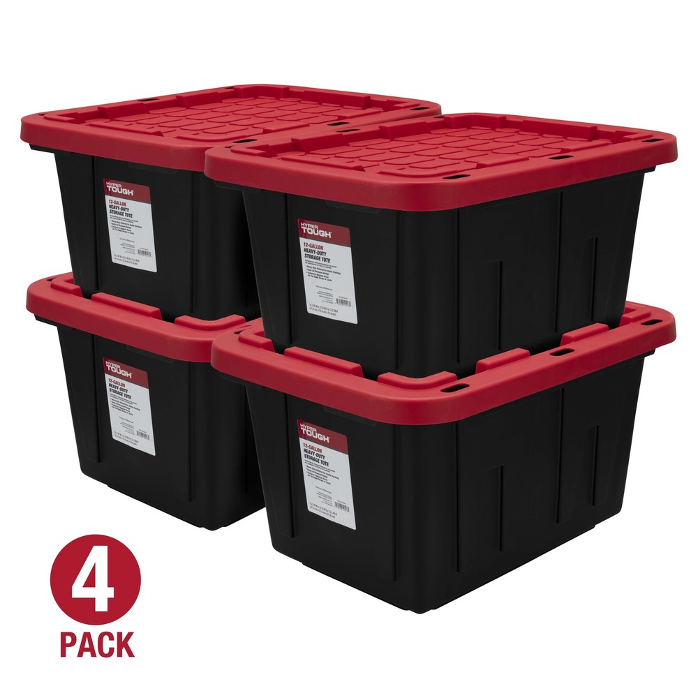 27-Gallon Plastic Storage Bin with Snap Lid, Black and Red