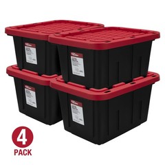 27-Gallon Plastic Storage Bin with Snap Lid, Black and Red