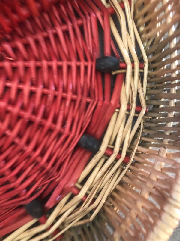 Watermelon Serving Basket 3 Sections Beige Red Black Wicker 14.5 Dx3” H NEW gallery