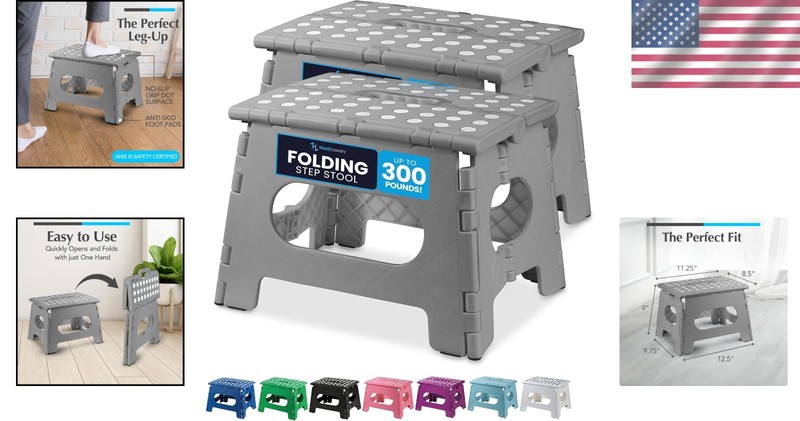Space-Saving Folding Step Stool - Lightweight & Durable, Perfect for Home 2-Pack gallery