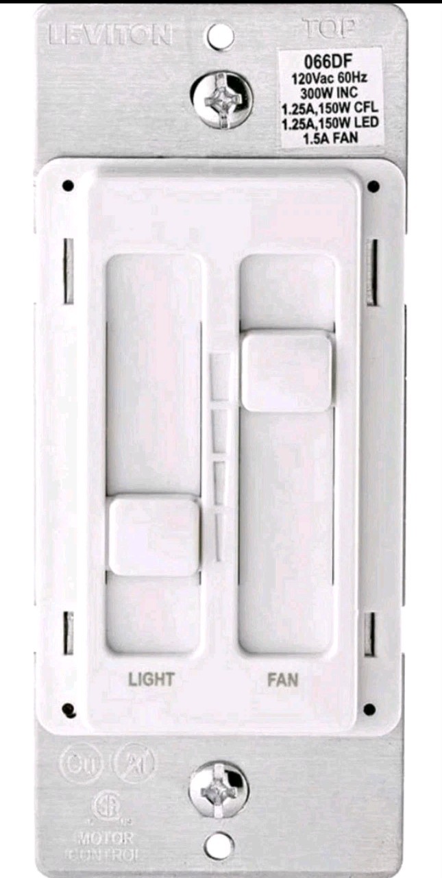Leviton 66DF-10W Decora SureSlide Fan/LED Dimmer Switch (White) gallery