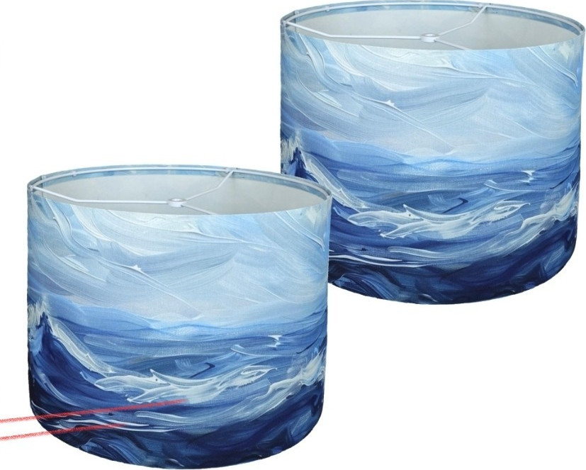 Polyester Printed Drum Lamp Shade Sea Waves Blue/White 13x13x10 E26 2pcs gallery