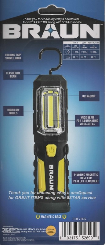 LED Flashlight 3Way WORK LIGHT 250lumen Posable Magnetic Home Job Shop Car BRAUN gallery