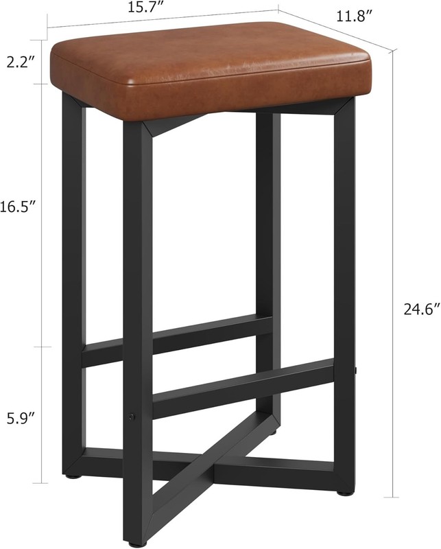 2X Backless Bar Stools Upholstered PU Leather Seat with Metal X-Frame&Footrest gallery