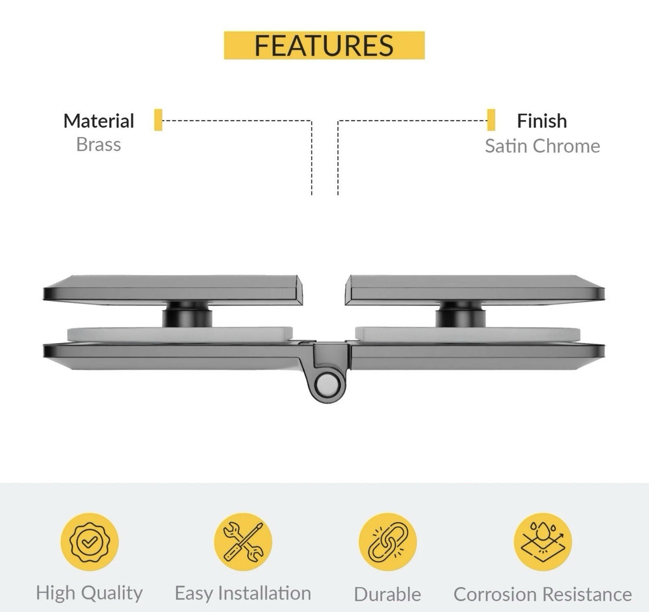 Brixwell C-PGTGA-SC Adjustable Beveled Glass To Glass Mount Clip Satin-Chrome gallery