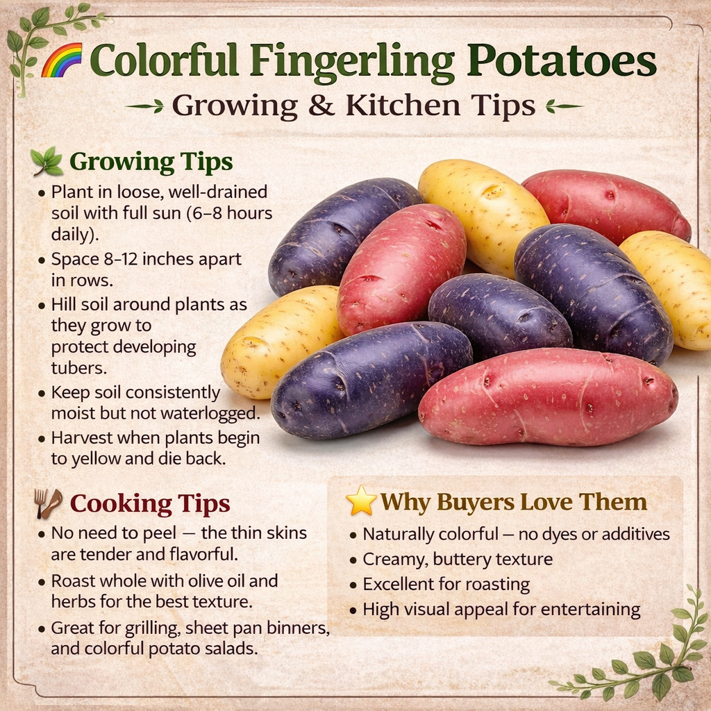 Fingerling Seed Potatoes Variety Pack | Red, Yellow & Purple (3 Pounds) gallery