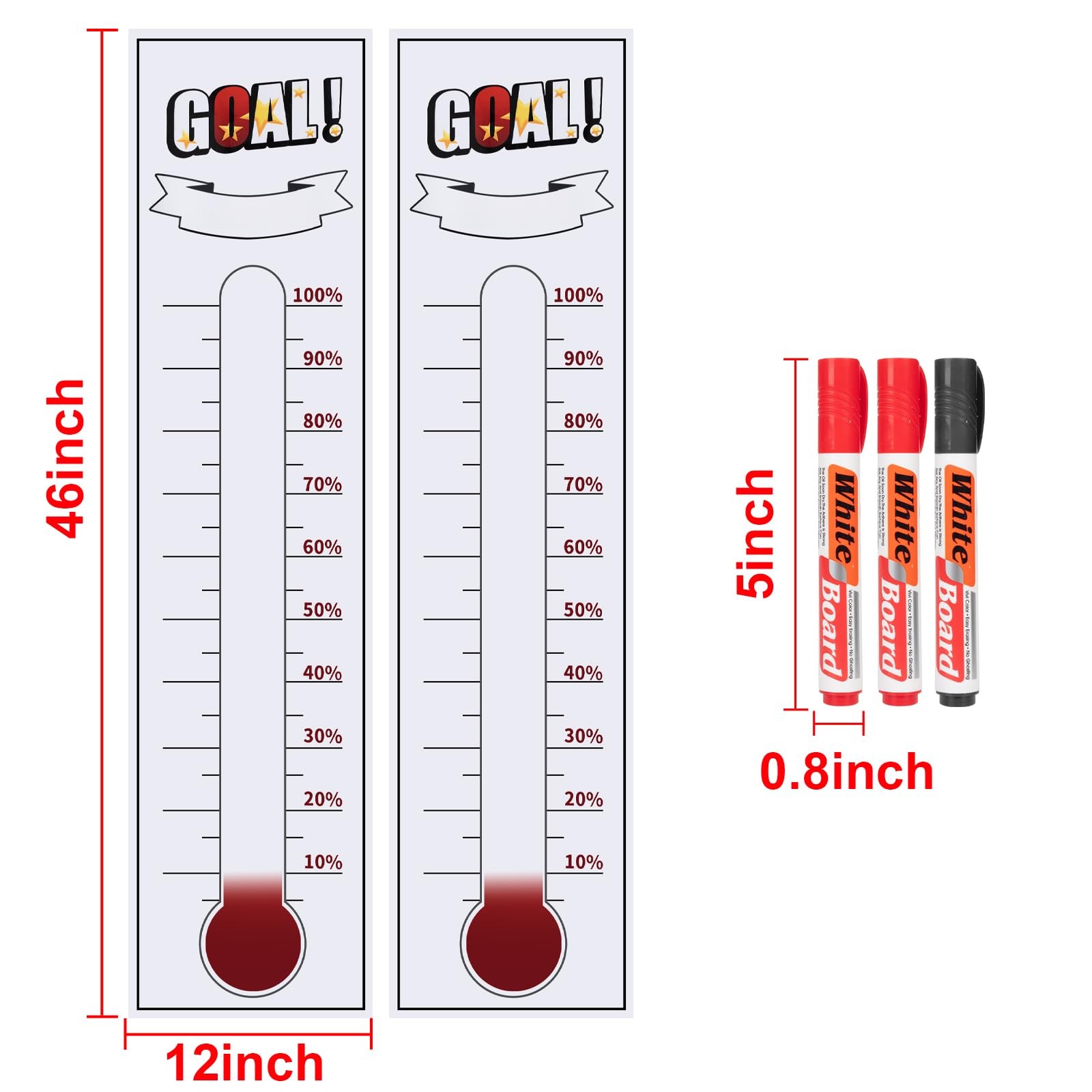 Fundraiser Thermometer Tracker, 46"x12" Self-Adhesive with Dry Erase Markers,... gallery