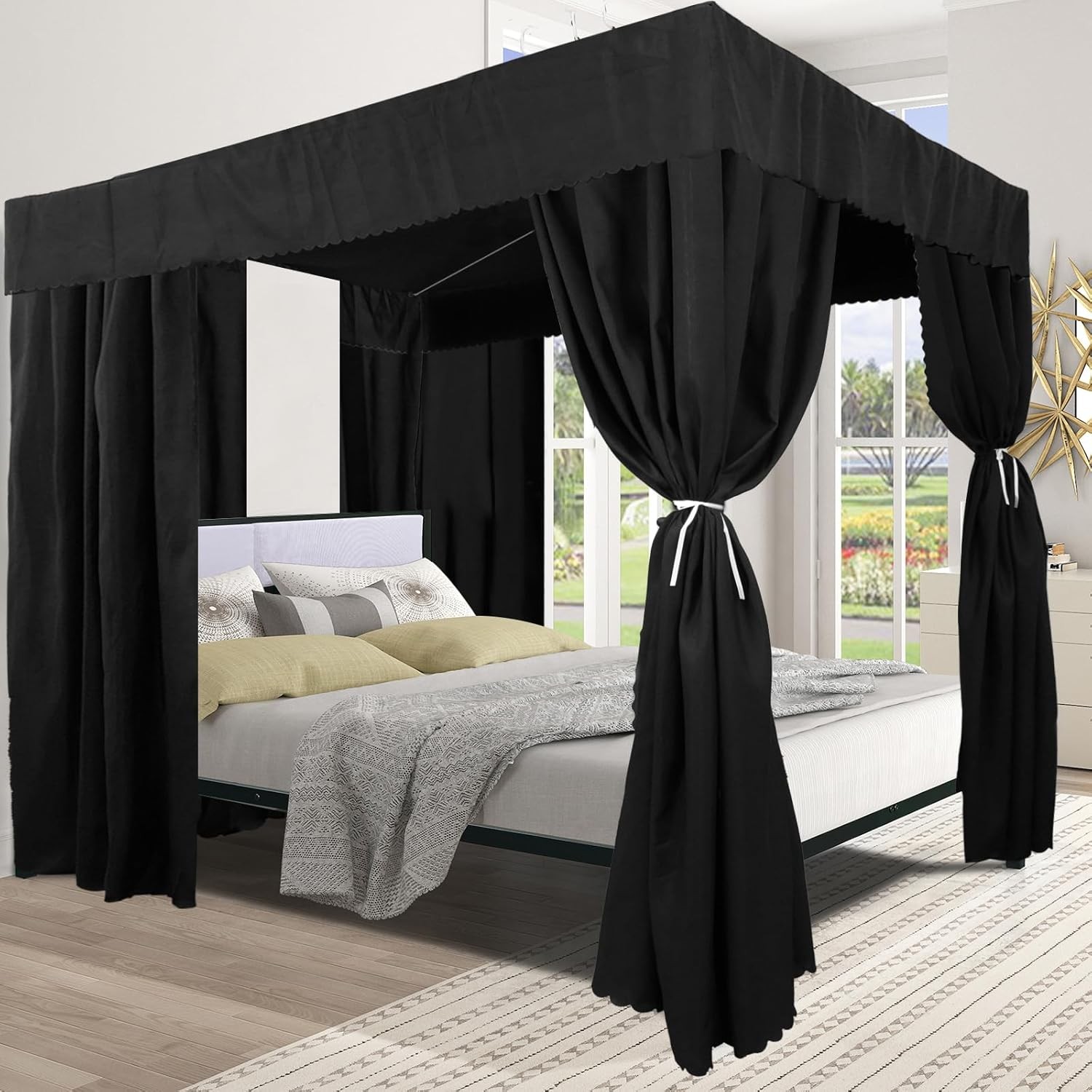 Black Canopy Bed Curtains - 4 Corner Post Bed Curtains Canopy 75"L x 39"W x 75"H gallery