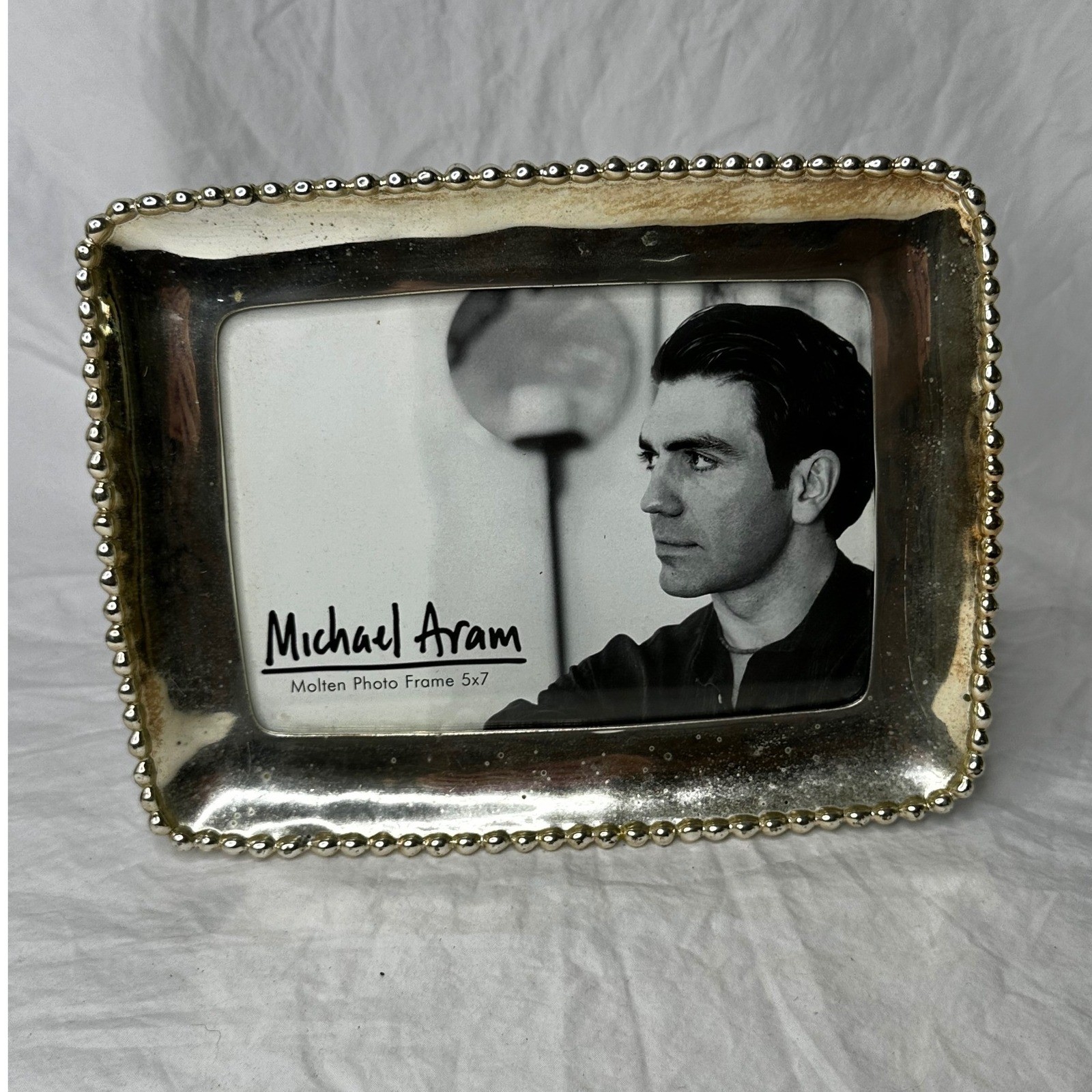 Michael Aram Molten Beaded Picture Frame Silver Tone 4x6 Photo Size gallery