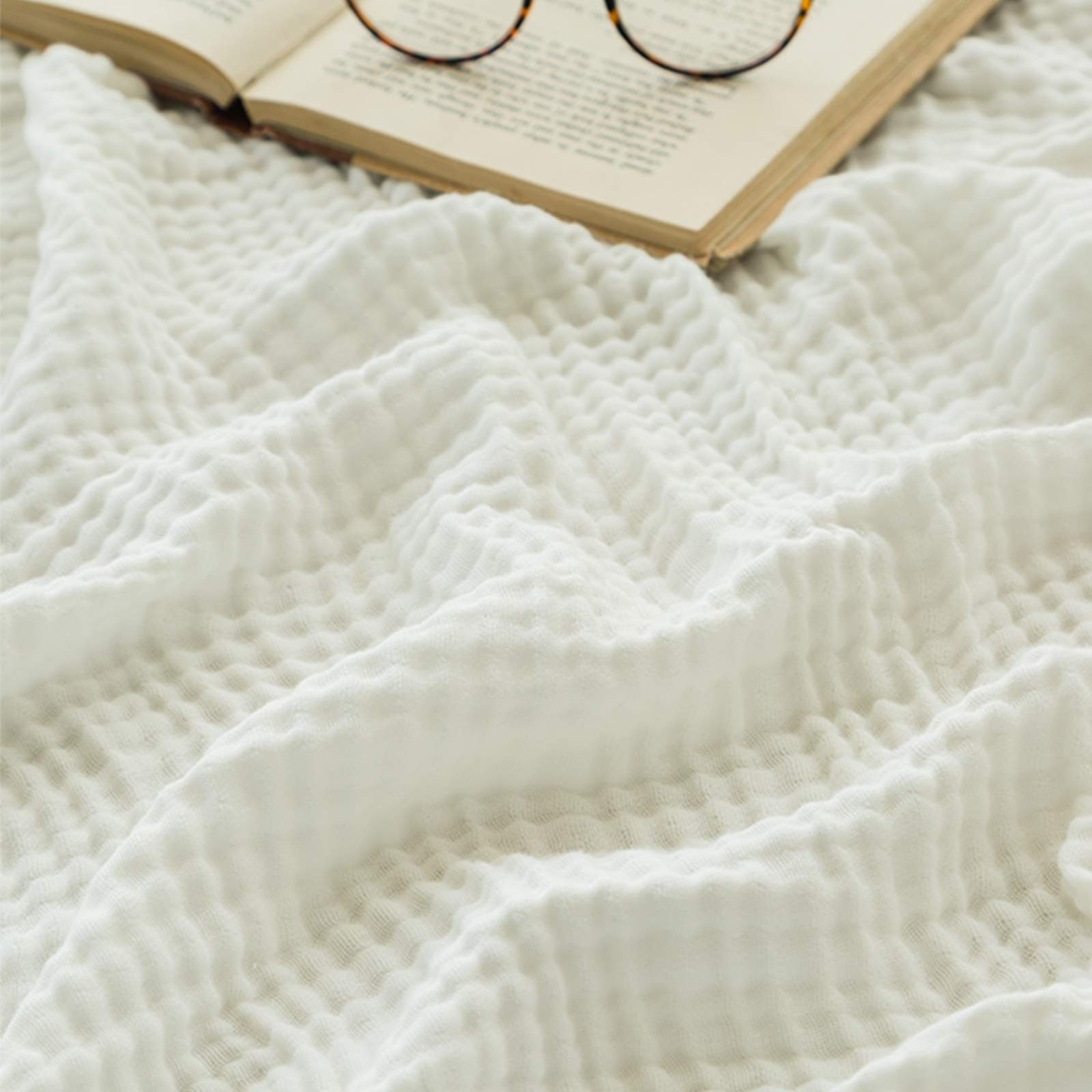 EMME Cotton Muslin Blankets 6-Layer White Blankets for Bed Couch Adults and Baby gallery