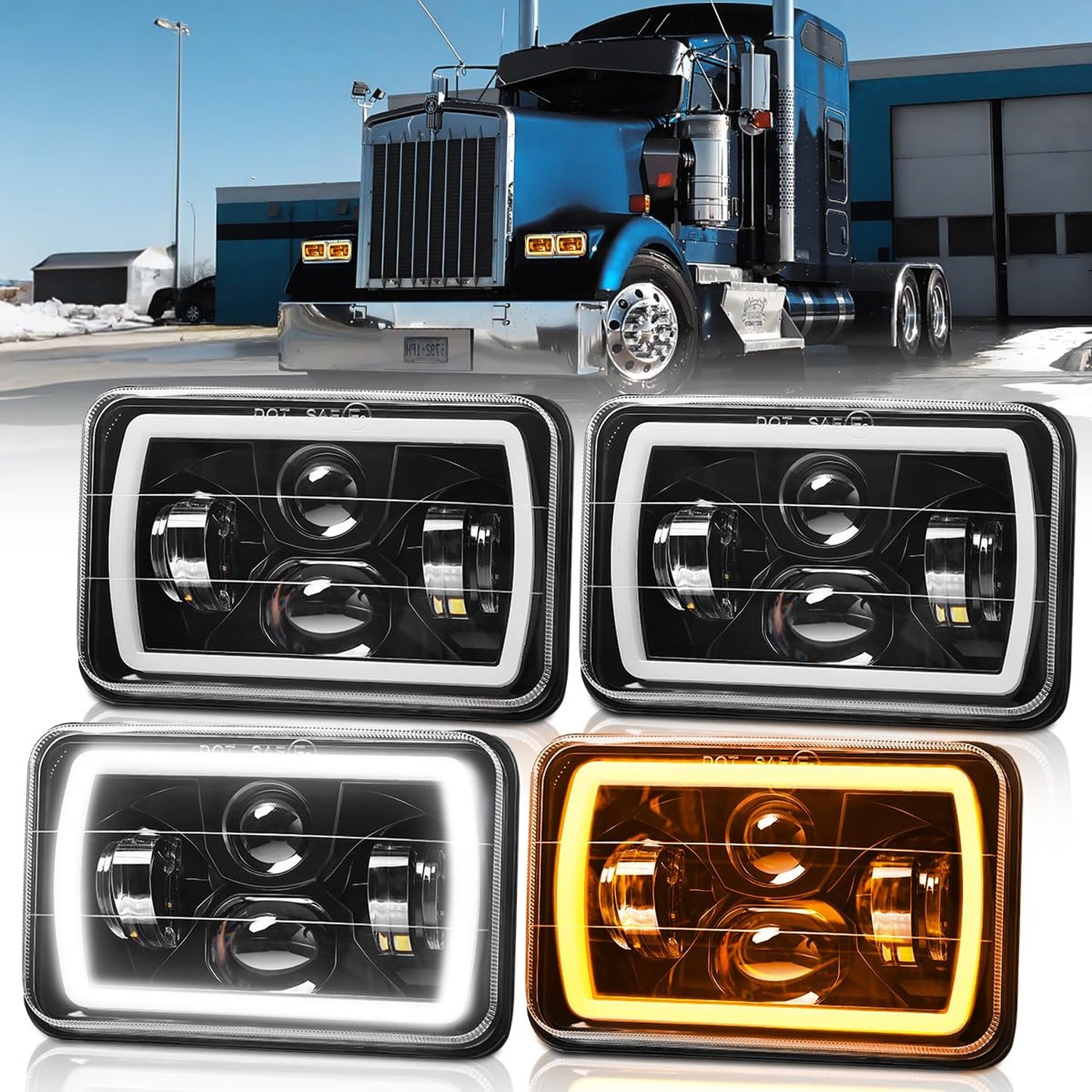4x6 In LED Headlights DOT Approved High Low Beam 4PCS with White/Amber DRL Ha... gallery