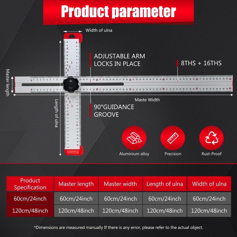 24 Inch 60 cm Adjustable Drywall TSquare Tool Aluminum Layout Marking Ruler gallery