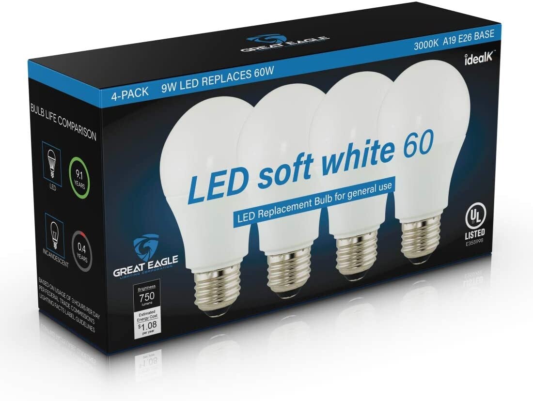 Great Eagle 60W Replacement A19 LED bulb: 2700K/3000K/4000K/5000K (4- or 8-Pack) gallery
