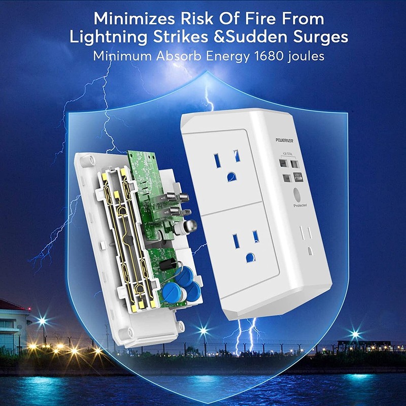 USB Wall charger .Multi port (5 plug-ins),3 USB, 1 USB-C, W/ Surge Protector. gallery
