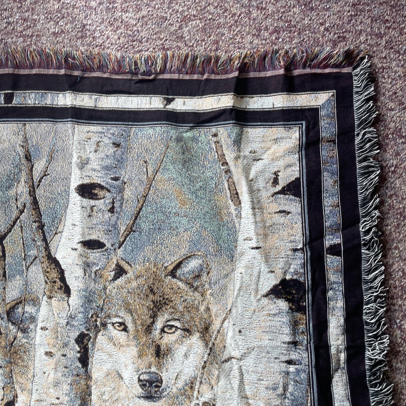 Wolf In Birch Trees Throw Blanket Afghan 50”x57" Tapestry David Wenzal gallery