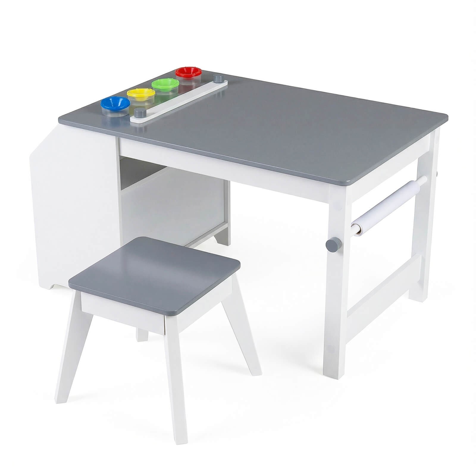 Kids Art Table & Stool w/Paper Roll, 2 Bins & Large Storage for Drawing, Reading gallery