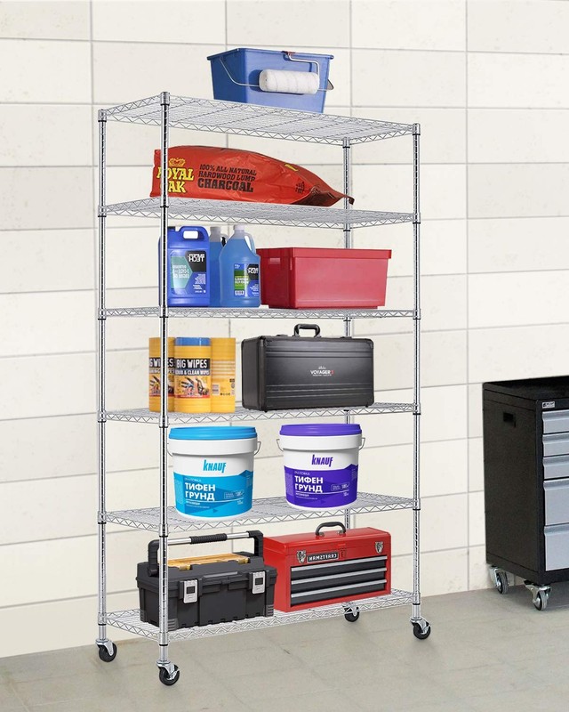 Fdw 18X48X82 Inch Wire Shelving Unit Wheels Steel 6 Tier Heavy Duty Layer Rack gallery