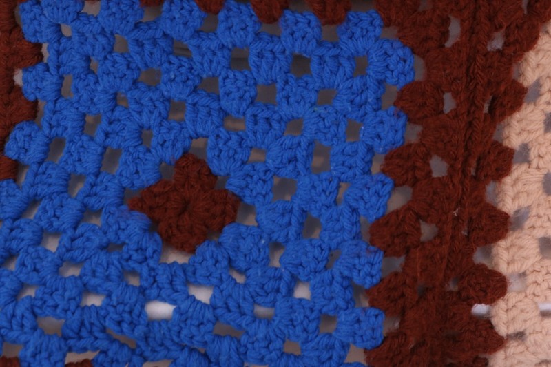Vintage Crochet Granny Square Pattern Brown Knit quilt Afghan Throw Soft Blanket gallery