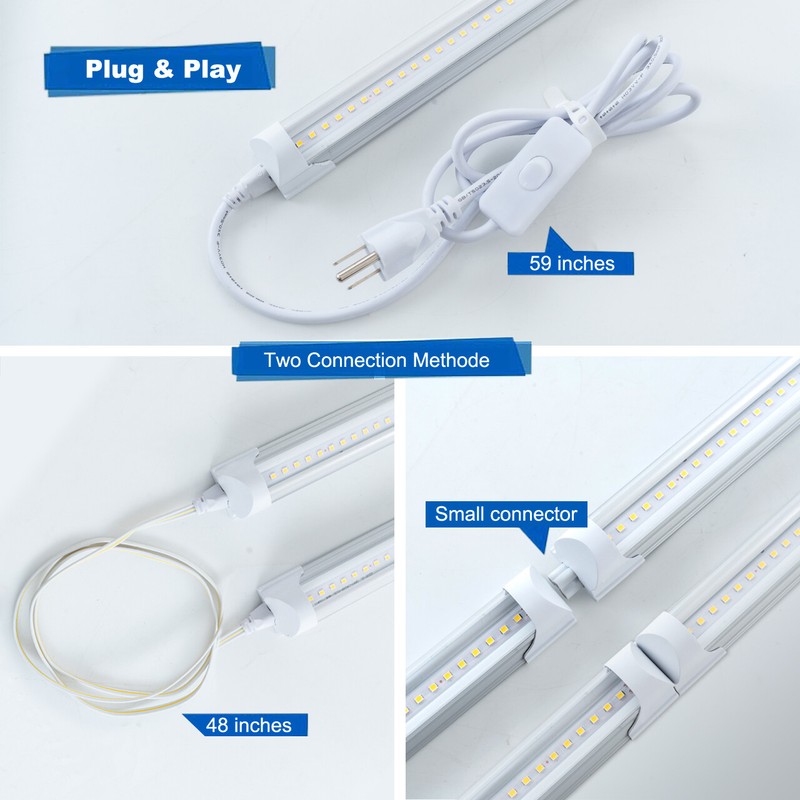 4FT 8 Pack LED Shop Light T8 Linkable Ceiling Fixture 24W Daylight 6000K Clear gallery