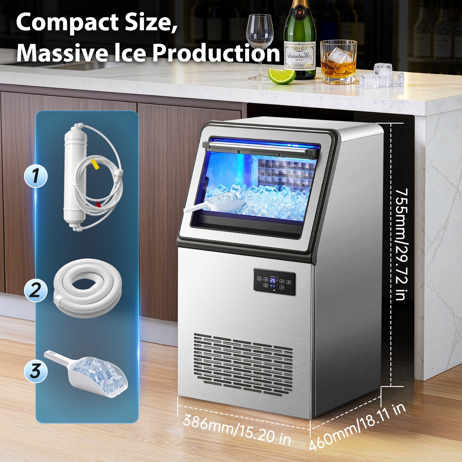 130lb Commercial Ice Machine Zomagas Built in or Freestanding Self Cleaning 5Min gallery