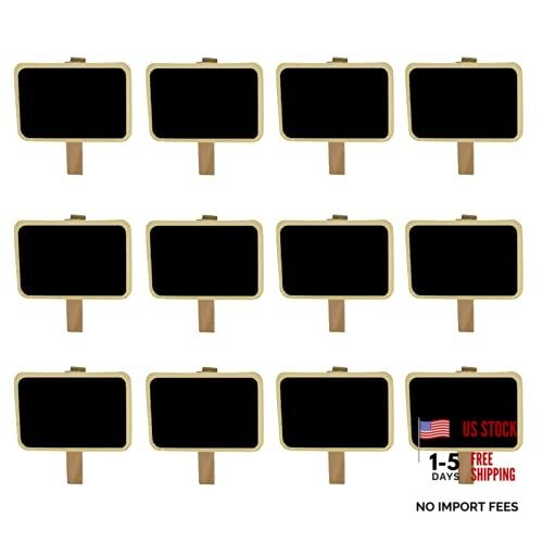12 Mini Retangle Chalkboard Blackboard with Wooden Clip Message Board Signs gallery