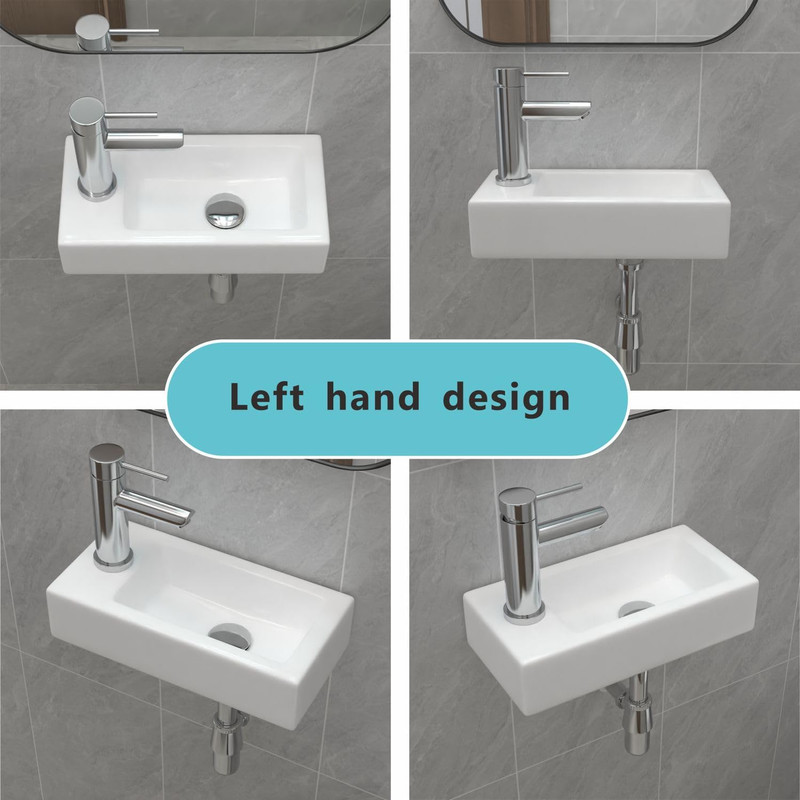 Small Wall Mount Bathroom Sink Rectangle Porcelain Ceramic Mini Vanity Vessel Si gallery