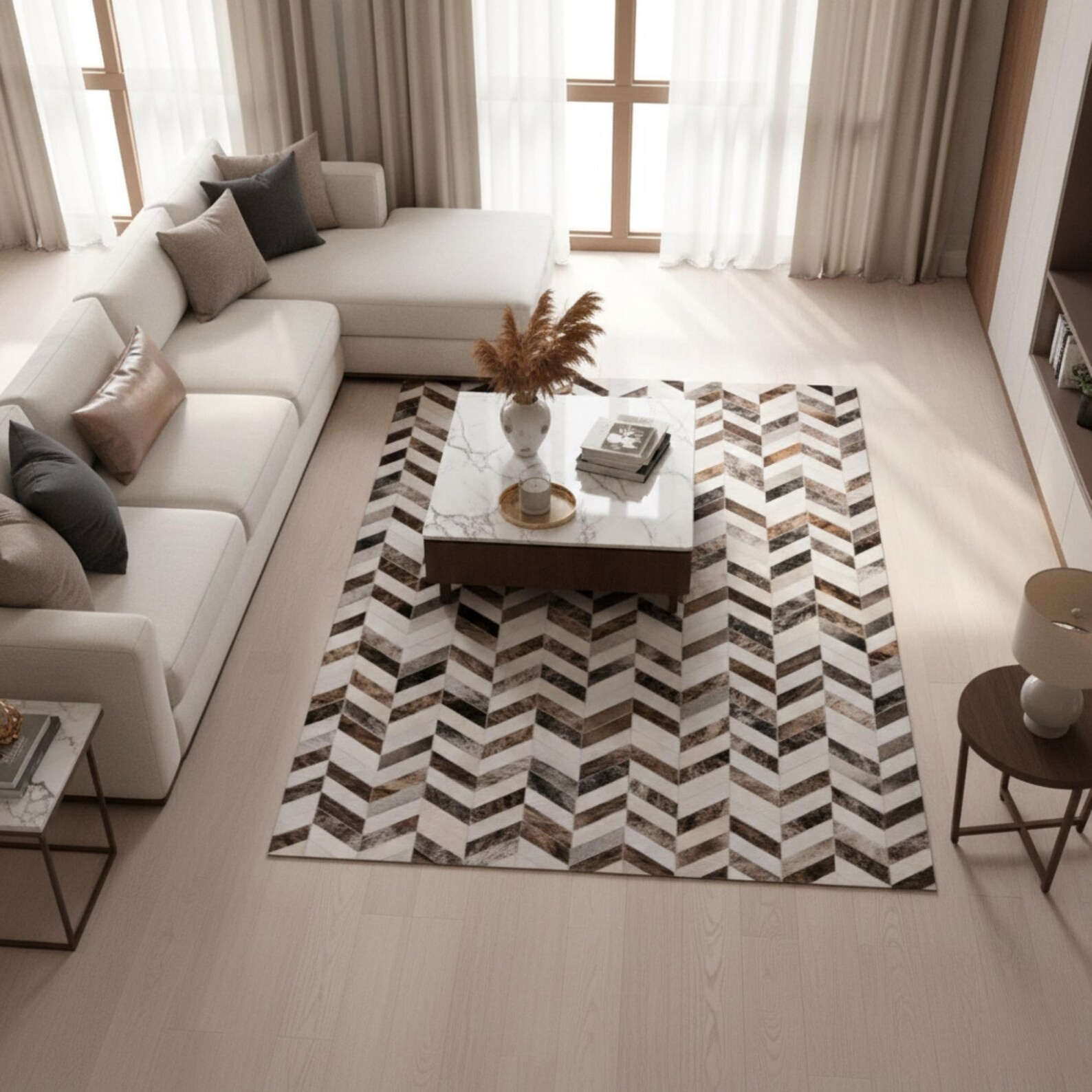 Luxury Patchwork Leather Rug Contemporary Chevron Home Carpet gallery
