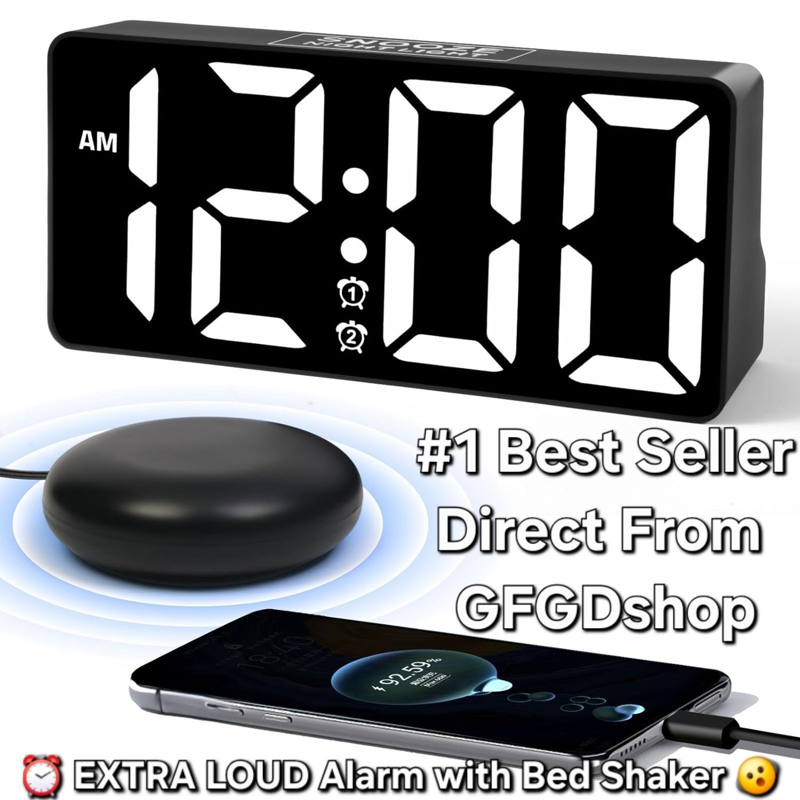 Extra Loud Alarm Clock Bed Shaker for Heavy Sleepers Hearing Impaired Deaf Teens gallery