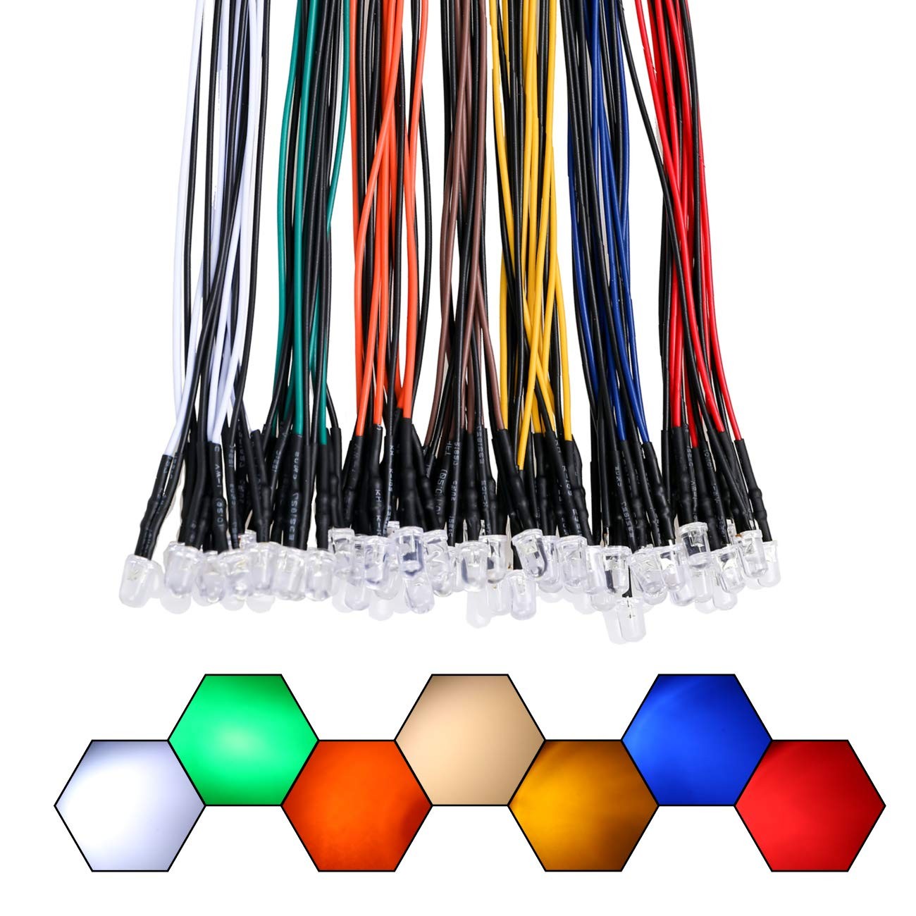 EDGELEC 56pcs 7 Colors x 8pcs 12 Volt LED Lights Emitting Diodes Pre Wired DC gallery
