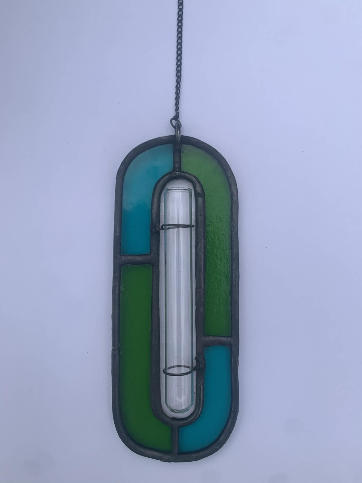 Teal & Light Green Stained Glass Propagation Station - Handcrafted Suncatcher gallery