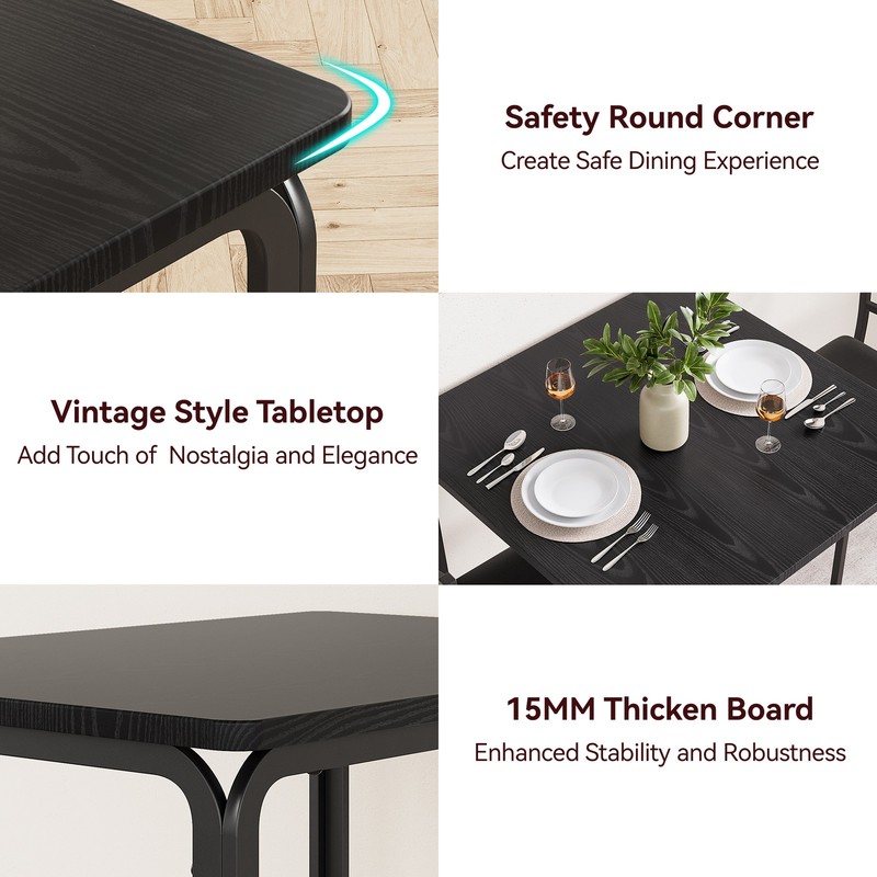 3 Piece Dining Table Set Kitchen Table and Chairs for Kitchen Dining Room Black gallery