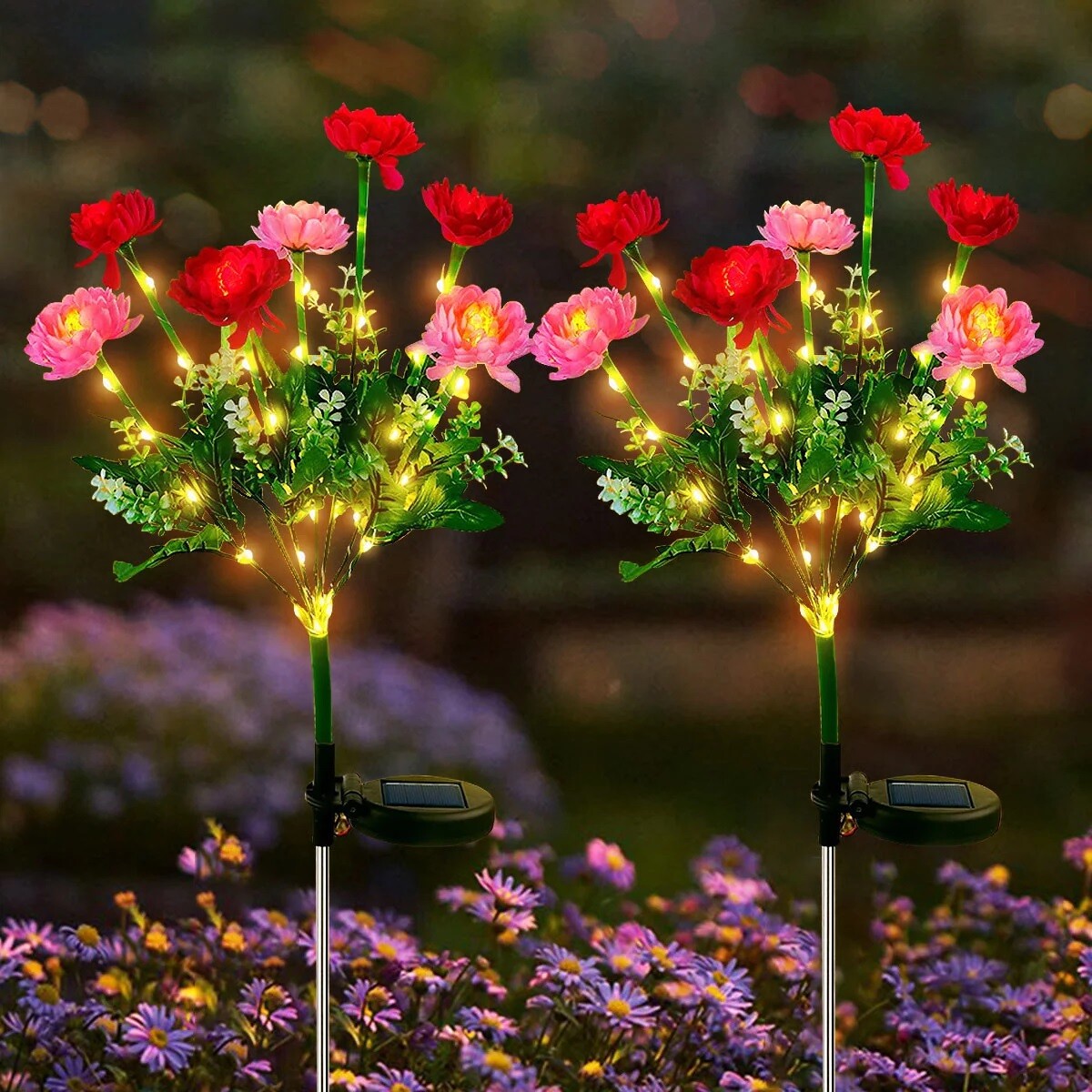2Pack Solar Snow Lotus Flower Lights Outdoor Garden Patio Yard Landscape Decor gallery