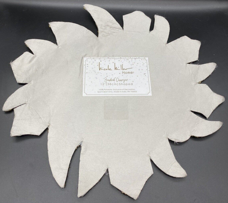 NICOLE MILLER Gold White 15” Beaded Christmas Poinsettia Placemat Charger NEW gallery