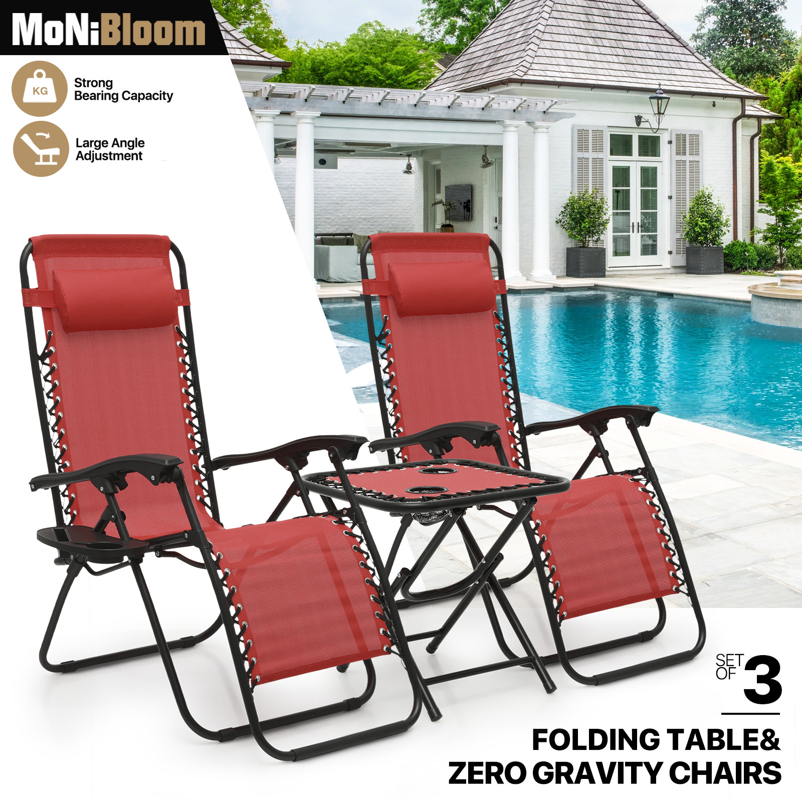 3 Pcs [ZERO GRAVITY CHAIR+PATIO TABLE SET] Foldable Recliner Beach Lounge Chaise gallery