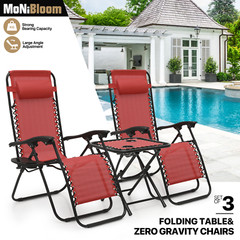 3 Pcs [ZERO GRAVITY CHAIR+PATIO TABLE SET] Foldable Recliner Beach Lounge Chaise