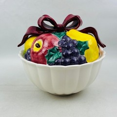 Fitz and Floyd Della Robbia Lidded Candy Dish Box and Lid Fruit Bows Vintage