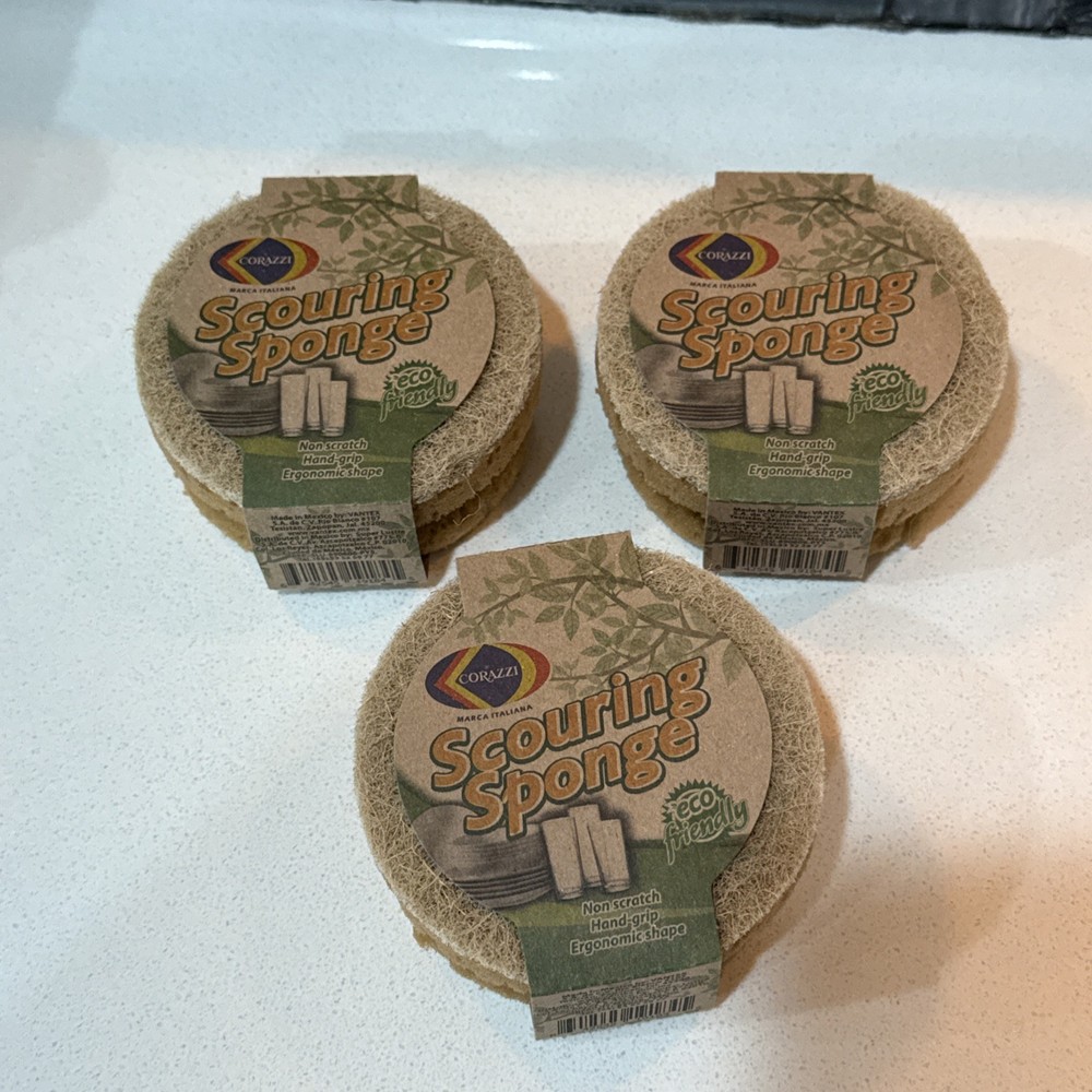 Eco Friendly Scouring Sponge 3 Pack Non Scratch Kitchen Scrub Pads Natural Fiber